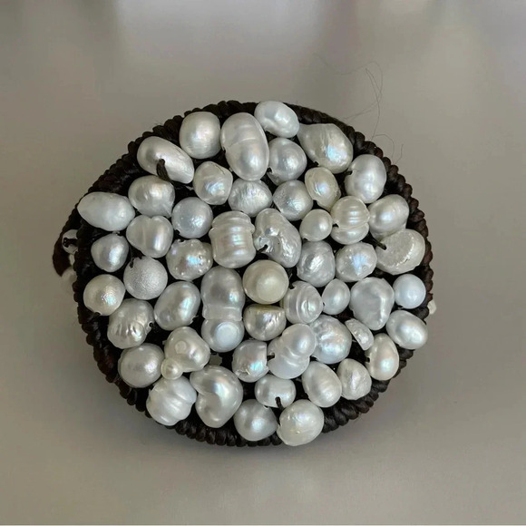 Freshwater Pearl Embroidered Bracelet Fiber Wrapped and Pearl Covered Statement - Picture 2 of 11